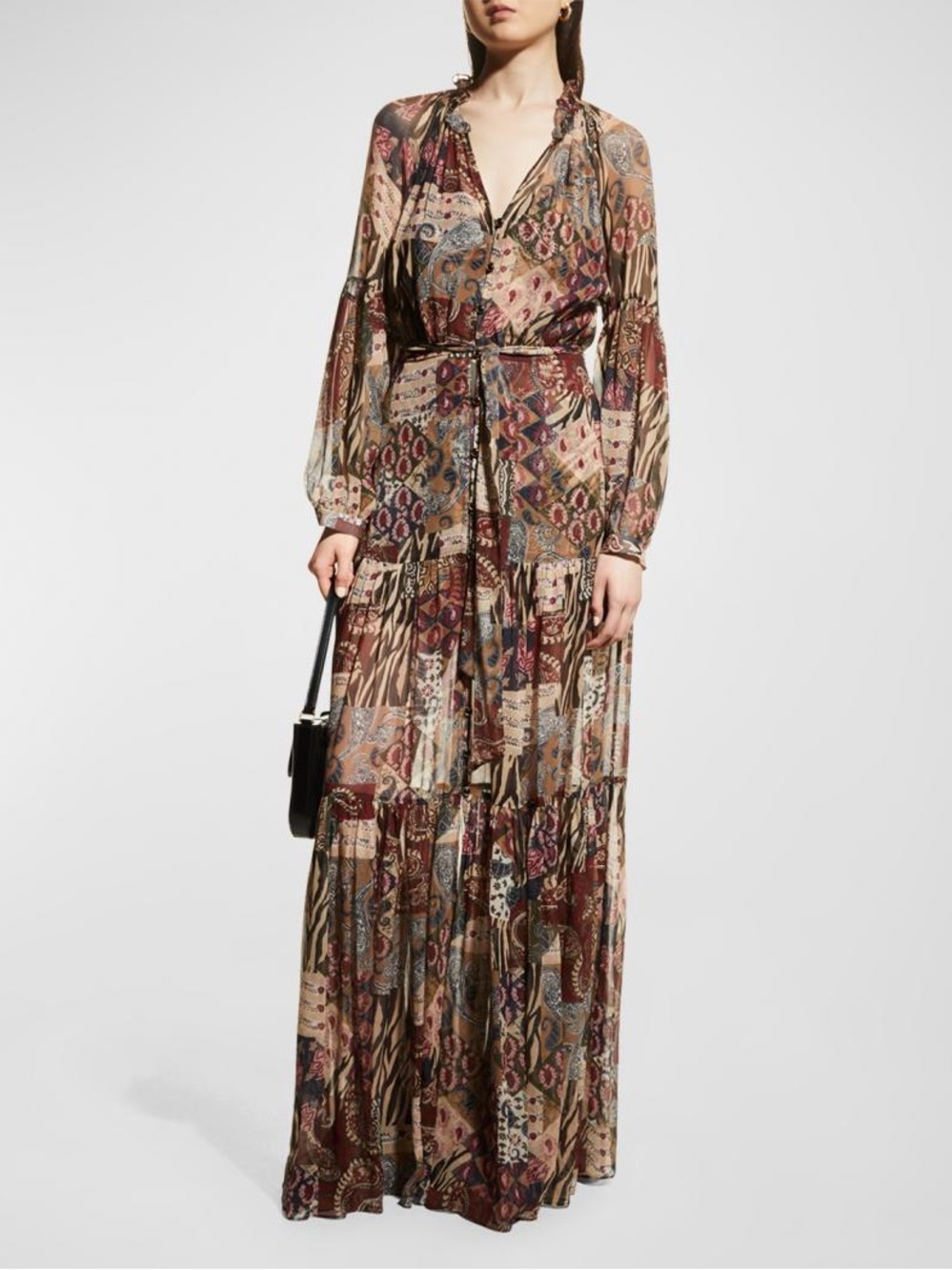 Veronica Beard Brown Multi Patchwork Maxi Dress